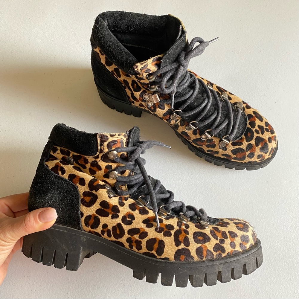 Zappa Size 39 Leopard Calf Haired Lace-up Rounded Toe Block Heel Ankle Boot